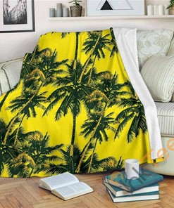 Yellow Palm Tree Pattern Sherpa Fleece Blanket Gifts for Family, for Couple
