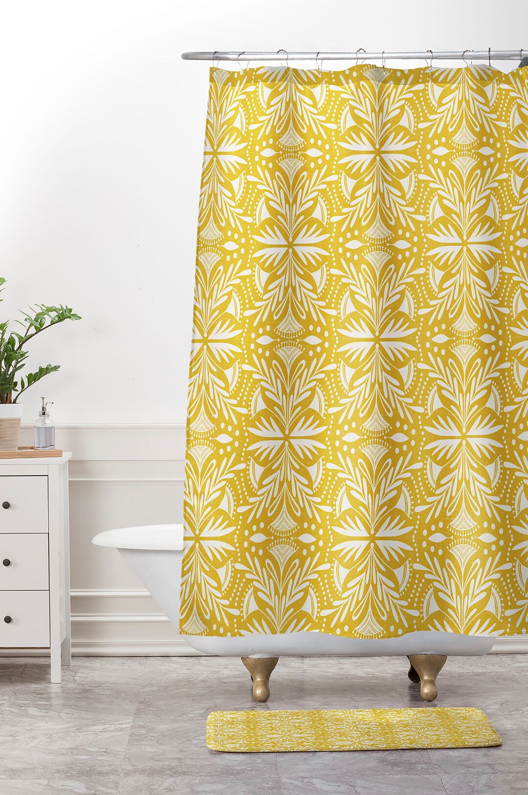 Yellow Shower Curtain, Bathroom Decor, Bath Curtain, Boho Style, Fabric Shower Curtain, Lenox Goldenrod Design, Feminine Decor