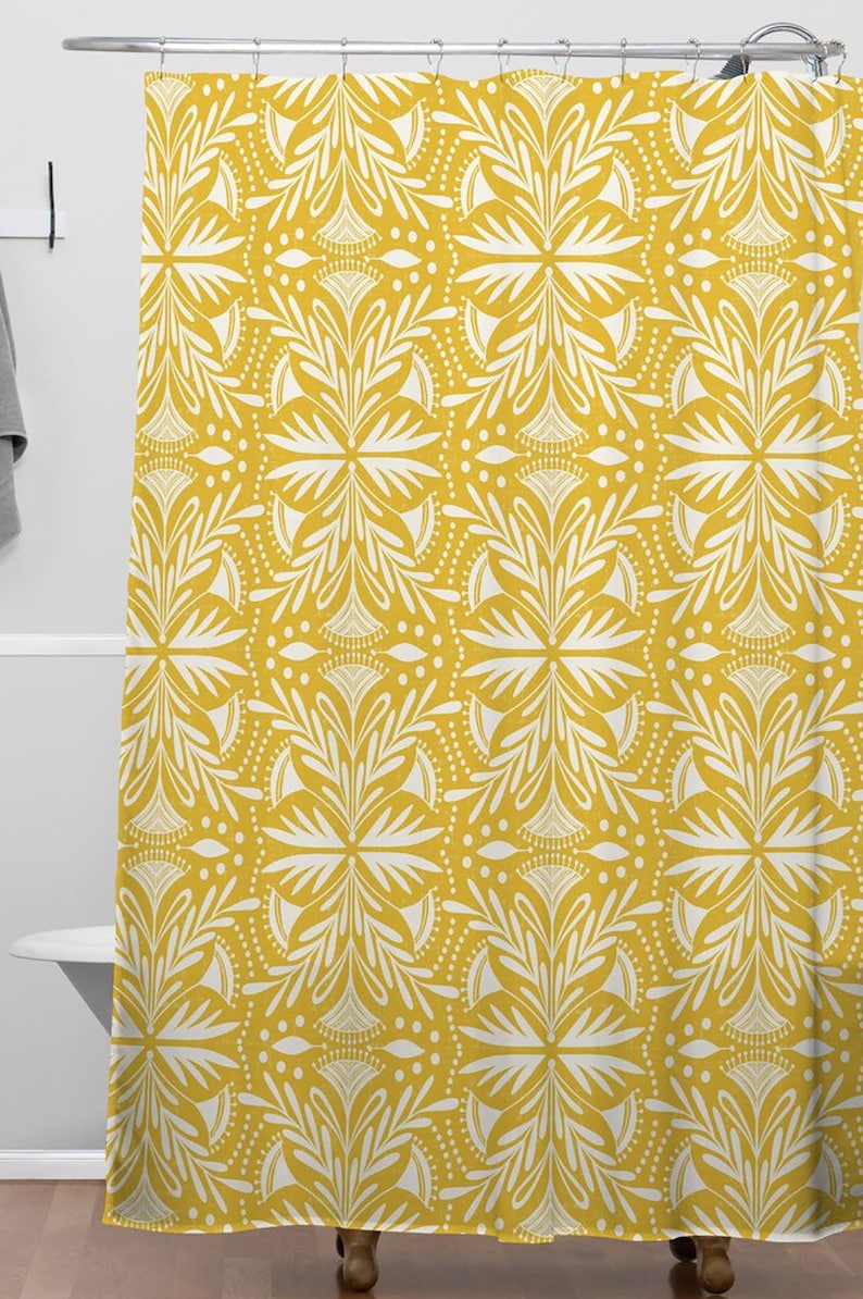 Yellow Shower Curtain, Bathroom Decor, Bath Curtain, Boho Style, Fabric Shower Curtain, Lenox Goldenrod Design, Feminine Decor - Image 3