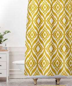 Yellow Shower Curtain, Bathroom, Trevino Design, Retro Modern Geometric, Shower, Bathroom Decor, Moroccan Design, Yellow Gold