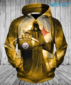 Yellow Steelers Hoodie 3D Death Holding Logo Pittsburgh Steelers Gift