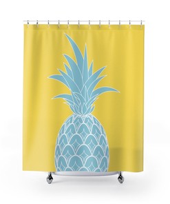 Yellow Turquoise Pineapple Shower Curtain, Modern Bathroom Decor, Shower Curtains