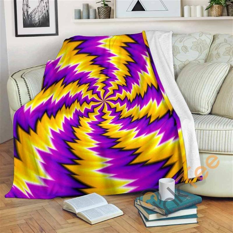 Yellow Vortex Moving Optical Illusion Sherpa Fleece Blanket Gifts for Family, for Couple