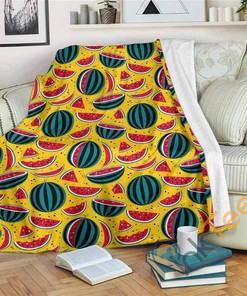 Yellow Watermelon Pieces Pattern Sherpa Fleece Blanket Gifts for Family, for Couple
