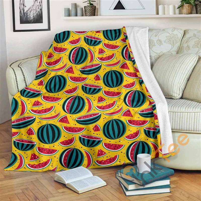 Yellow Watermelon Pieces Pattern Sherpa Fleece Blanket Gifts for Family, for Couple