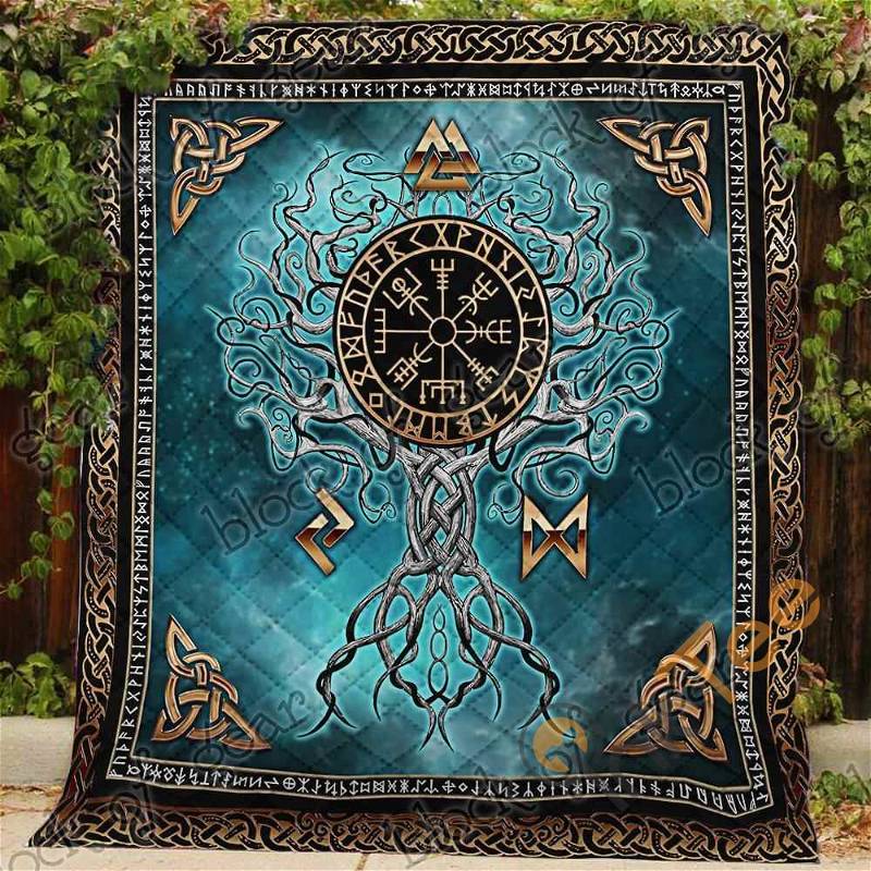 Yggdrasil Tree of Life with Vegvisir Quilt Blanket And Bedding Set