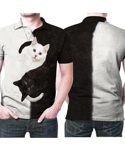 Yin And Yang Black White Cute Cats 3D All Over Print Polo Shirt