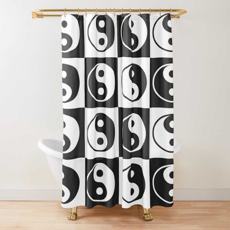 Yin Yang Shower Curtain Spiritual Abstract Yin Yang Symbols Trendy Shower Curtain Eco-Friendly Waterproof Abstract Decor - Image 2