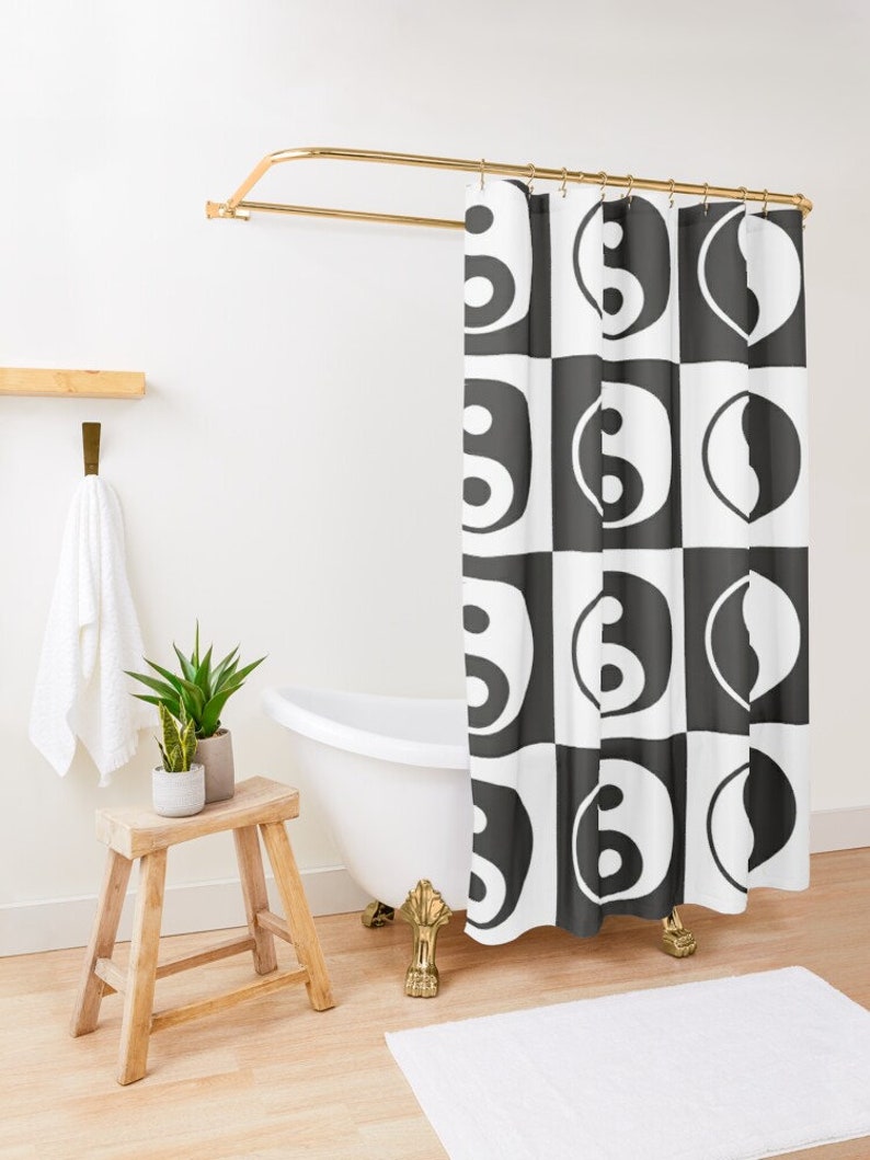 Yin Yang Shower Curtain Spiritual Abstract Yin Yang Symbols Trendy Shower Curtain Eco-Friendly Waterproof Abstract Decor - Image 3