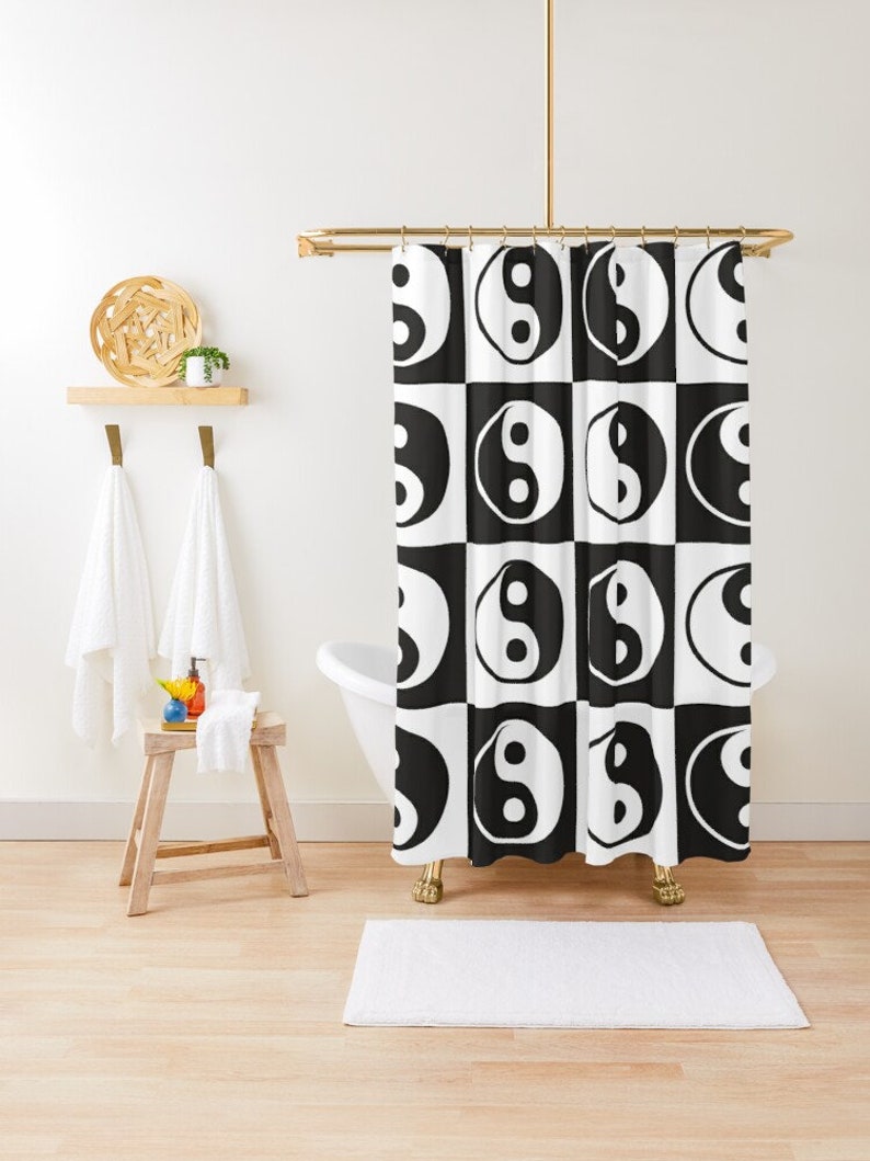 Yin Yang Shower Curtain Spiritual Abstract Yin Yang Symbols Trendy Shower Curtain Eco-Friendly Waterproof Abstract Decor - Image 4