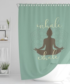 Yoga Shower Curtain, Bathroom Decor, Inhale Exhale Mandala Sukhasana Pose Buddha Silhouette Bath Curtain