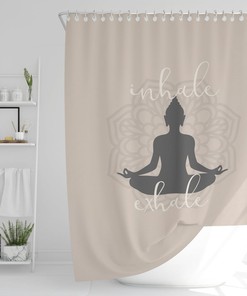 Yoga Shower Curtain, Bathroom Decor, Mandala Sukhasana Pose Buddha Silhouette Bath Curtain
