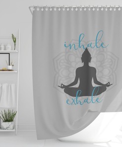 Yoga Shower Curtain, Bathroom Decor, Mandala Sukhasana Pose Buddha Silhouette Bath Curtain, Yoga Lover Housewarming Gift