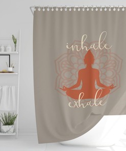 Yoga Shower Curtain, Inhale Exhale Mandala Sukhasana Pose Buddha Silhouette Bath Curtain, Yoga Lover Housewarming Gift