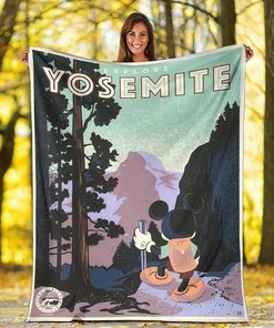 Yosemite National Park Mickey Camping Sherpa Fleece Blanket Gifts for Family, for Couple