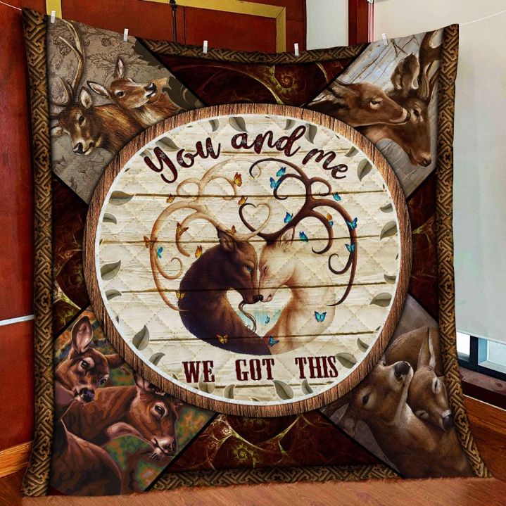 You And Me We Got This Hunting Deer Couple Valentine's Day Wedding Quilt Blanket Bedding Set