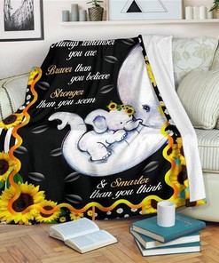 You Are Braver Stronger Smarter Elephant Sherpa Fleece Blanket Gifts for Family, for Couple