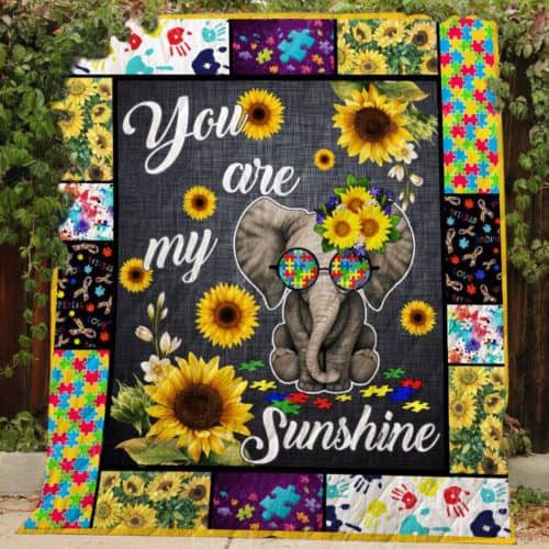 You Are My Sunshine Elephant Autism Elephant Quilt Blanket Bedding Set