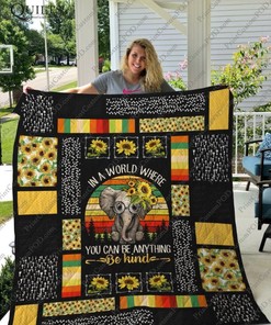 You Can Be Anything Elephant Sunflower Vintage Elephant Quilt Blanket Bedding Set