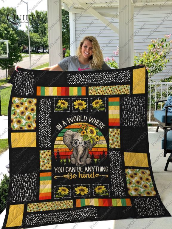 You Can Be Anything Elephant Sunflower Vintage Elephant Quilt Blanket Bedding Set