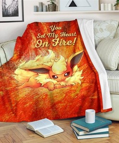 You Set My Heart On Fire Flareon Sherpa Fleece Blanket Gifts for Family, for Couple