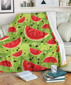 Yummy Watermelon Pieces Pattern Sherpa Fleece Blanket Gifts for Family, for Couple