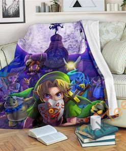 Zelda Majora's Mask 3d Blue Full Character Sherpa Fleece Blanket Gifts for Family, for Couple