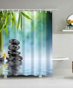 Zen Stones And Bamboo Shower Curtain, Meditation Relaxation Calm Mindfulness, Bath Curtain