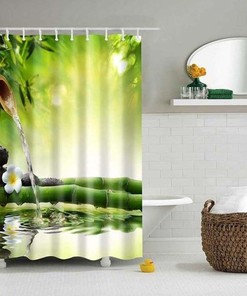 Zen Stones And Bamboo Shower Curtain, Meditation Relaxation Candle Mindfulness, Bath Curtain