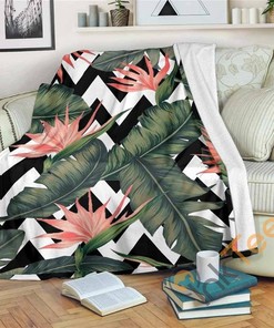 Zig Zag Tropical Pattern Sherpa Fleece Blanket Gifts for Family, for Couple