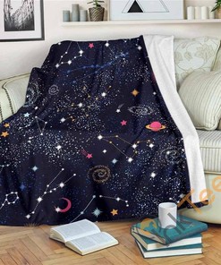 Zodiac Star Signs Galaxy Space Sherpa Fleece Blanket Gifts for Family, for Couple