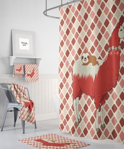 llama and Sloth Shower Curtain, Optional Bathroom Set