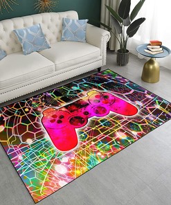 3D Game Area Rug for Living Room or Bedroom with Green Gamepad Gaming Controller Design, Non-Slip Room Floor Mat