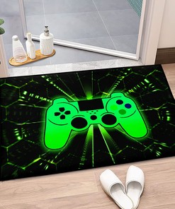 3D Game Area Rugs for Living Room Bedroom - Green Gamepad Gaming Controller Rugs for Teen Kids Play
