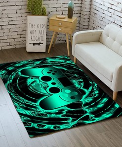 3D Gamepad Print Square Area Rug - Green Floor Mats for Game Play Room with Washable Crystal Floor Polyester Mat