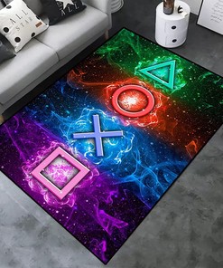 3D Printed Black Gamer Gamepad Controller Rug for Boys Bedroom and Living Room - Non-Slip Doormat