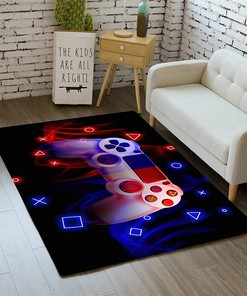 3D Printed Boys Video Games Controller Rug - Gamepad Carpet for Home Decor - Polyester Mat Doormat (Black/Red)