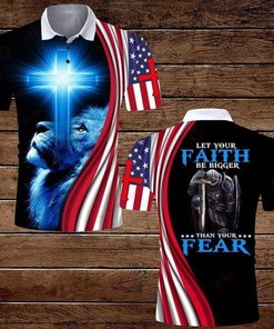 4Th July Lion Cross Warrior Let Your Faith Polo Shirt