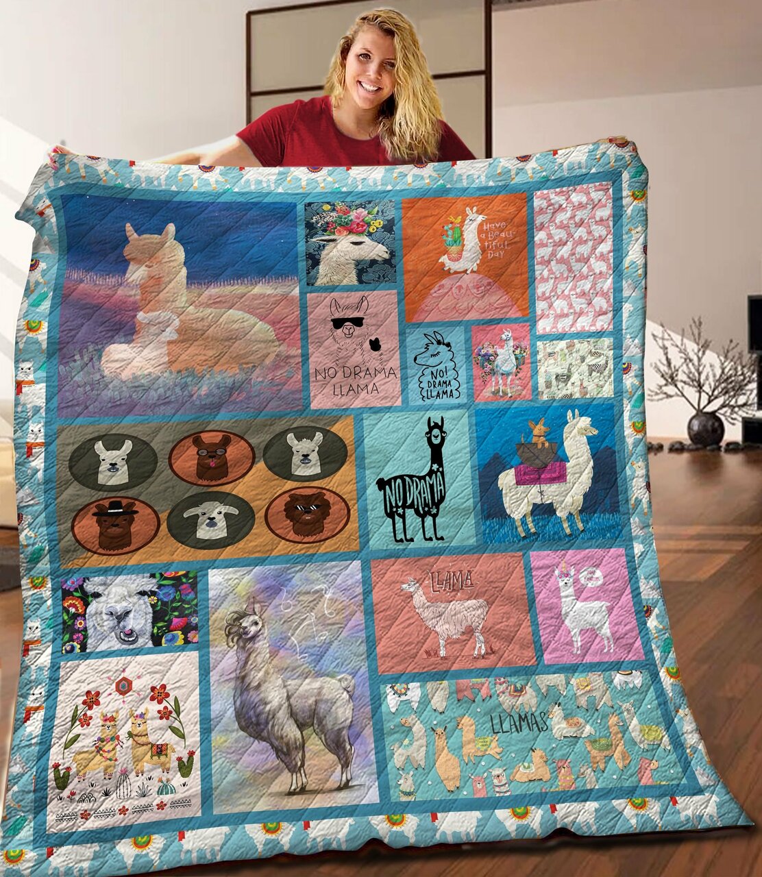 Add Your Text to Llama Quilt Bedding Set for Bedroom Decor and Family Gifts, Perfect for Home Decoration and Picnic