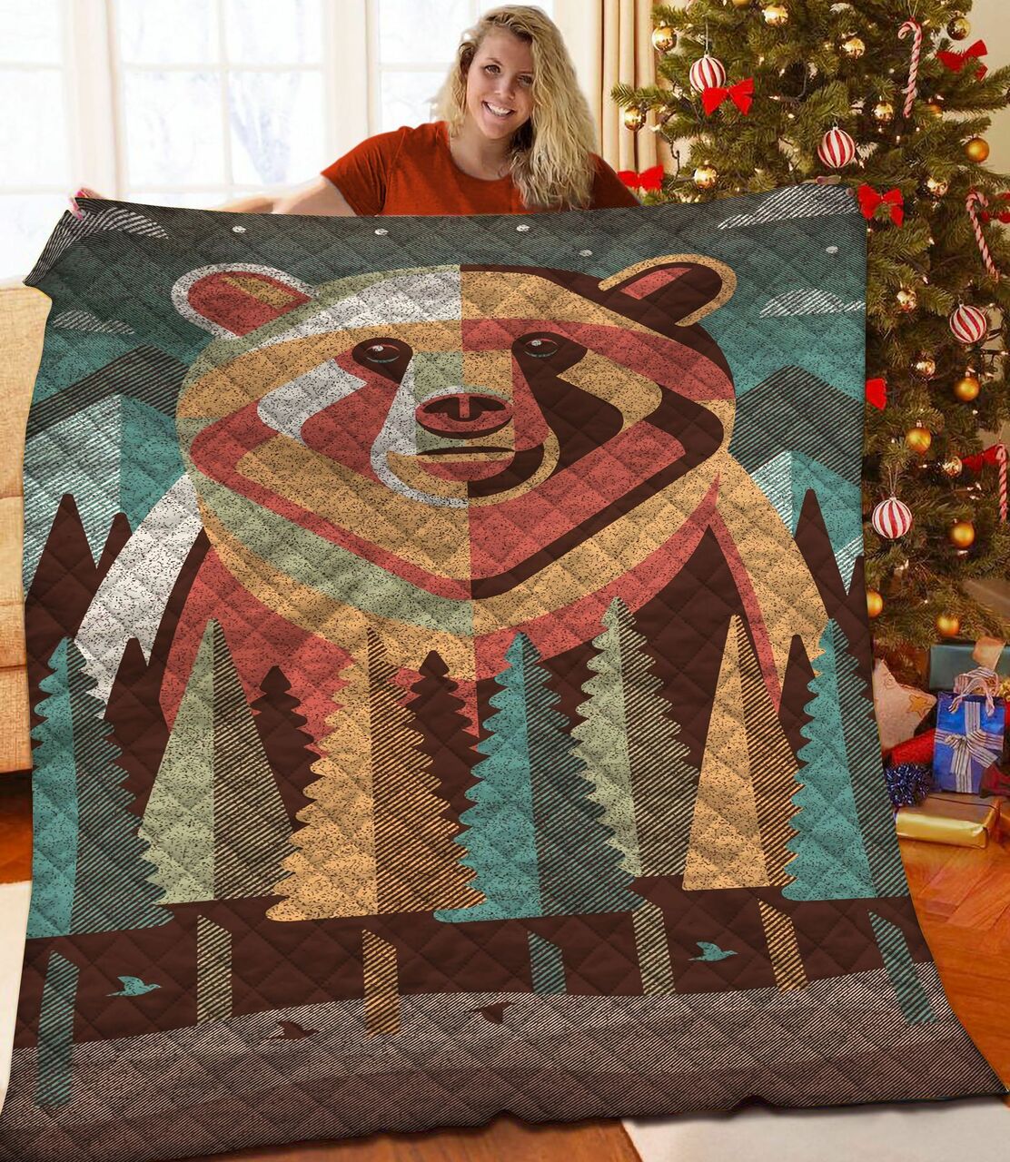 Add a Personal Touch to Your Bedding with a Customized Bear Quilt Bedding Set - Perfect for Home Decor and Picnics