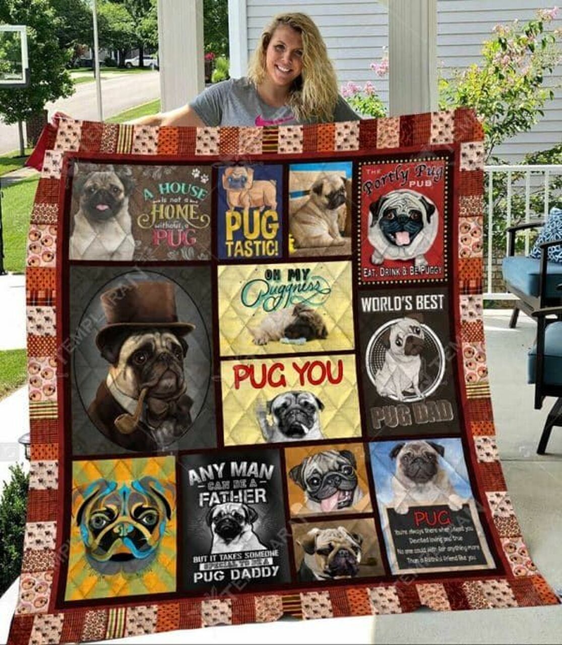 Adorable Pug Quilt Bedding Set Blanket - Perfect for Bedroom Decor and Gift Giving