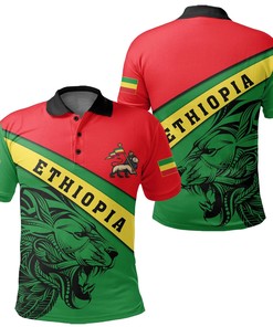 Africa Polo Shirt - Ethiopia Lion, Flag Color -