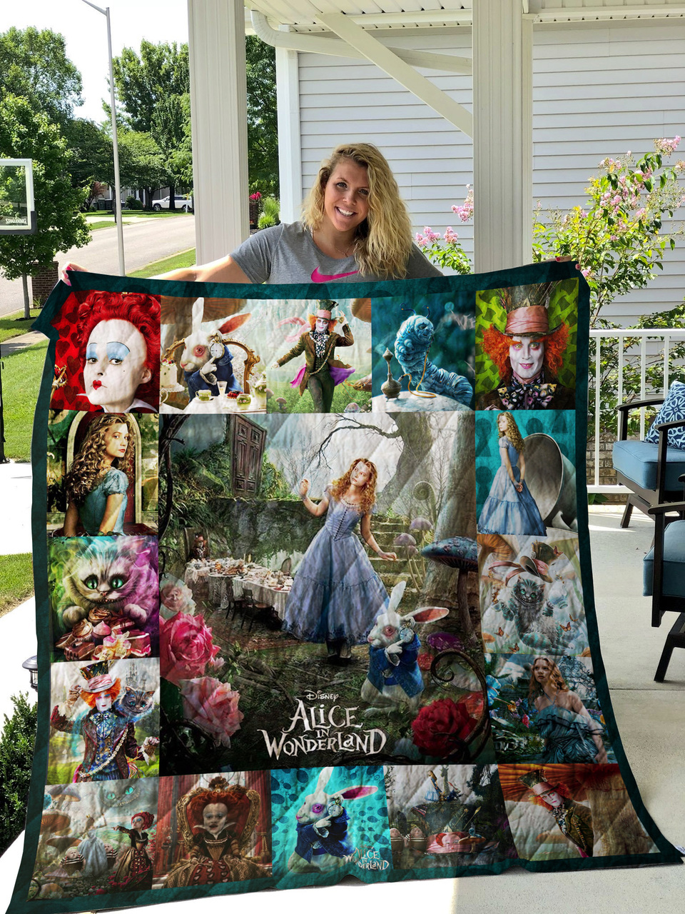 Alice In Wonderland Personalized Poster Quilt Bedding Set for Home Decoration, Gifts for Family