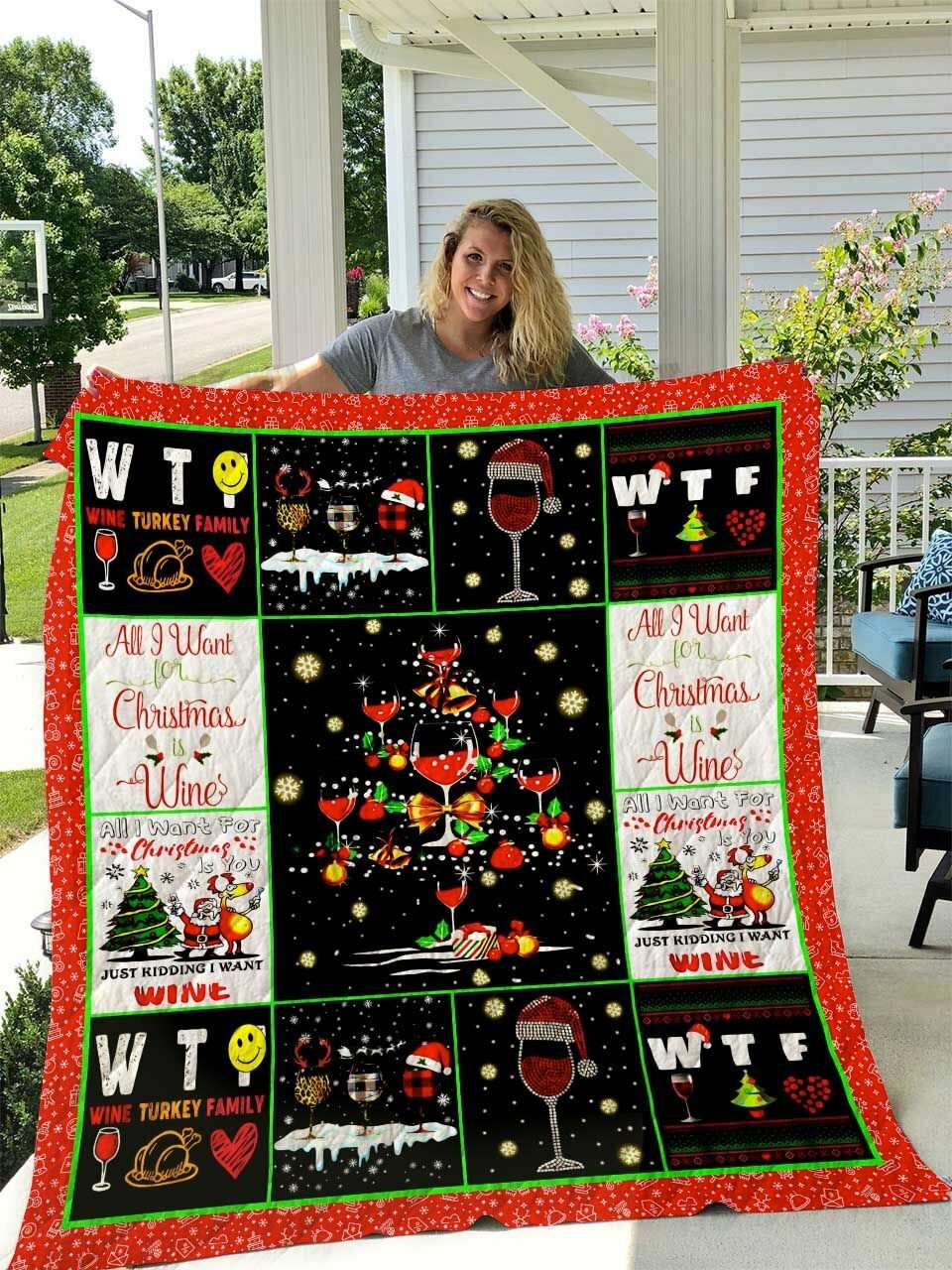 All I Want For Christmas Is Wine Quilt Bedding Set Blanket