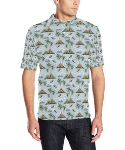 Aloha Hawaii Island Design Themed Print Men Polo Shirt