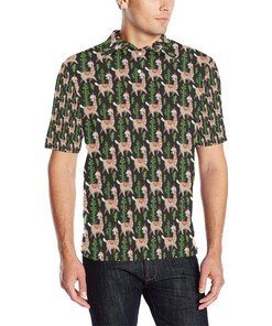 Alpaca Cactus Design Themed Print Men Polo Shirt