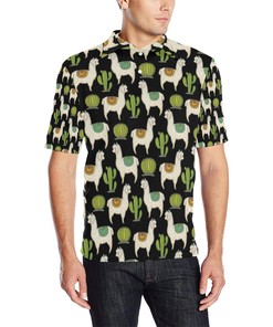 Alpaca Cactus Pattern Print Design 07 Men Polo Shirt