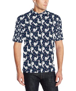 Alpaca Heart Star Design Themed Print Men Polo Shirt