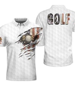 Amazing Vintage Golf Eagle Leg Hold Ball White Polo Shirt