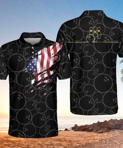 American Flag Bowling Black Pattern Polo Shirt
